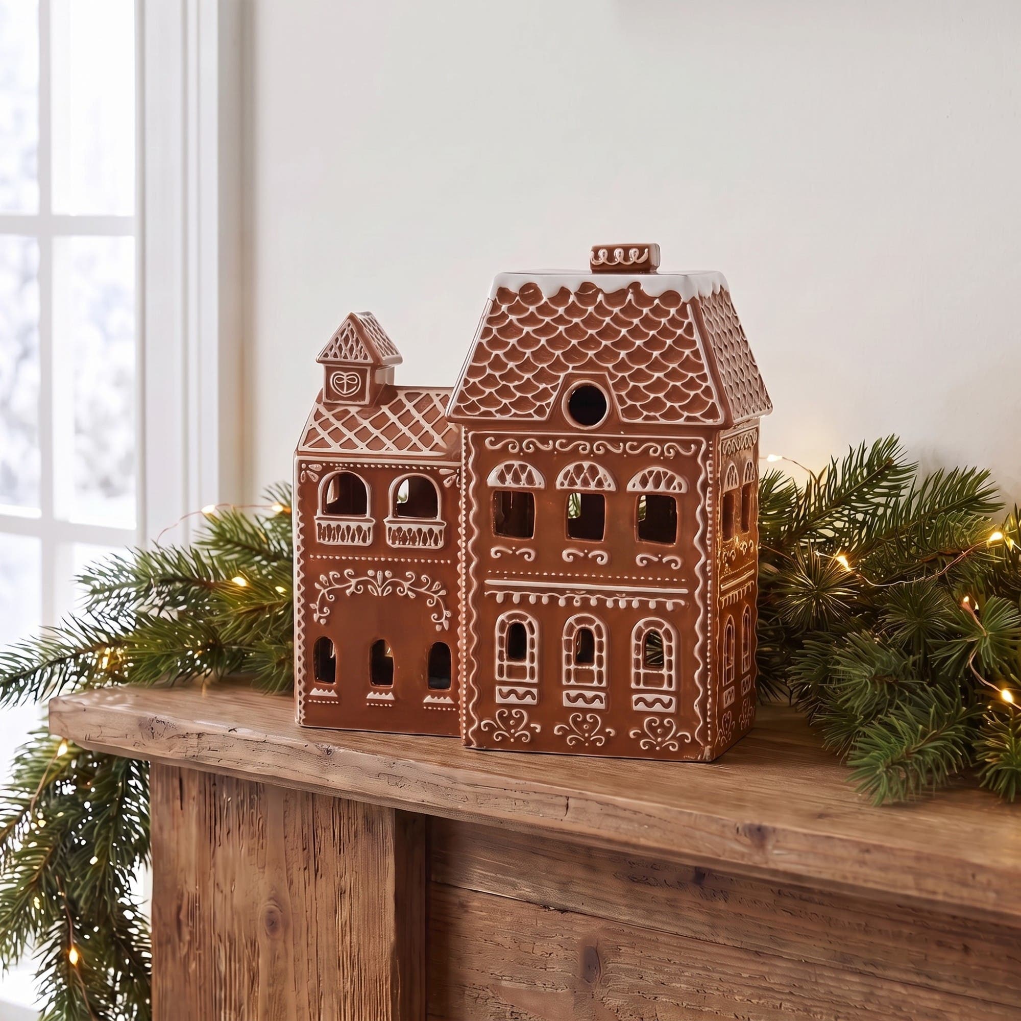 Olive Grove Dolomite Clay Gingerbread House with Glazed Detailing ...