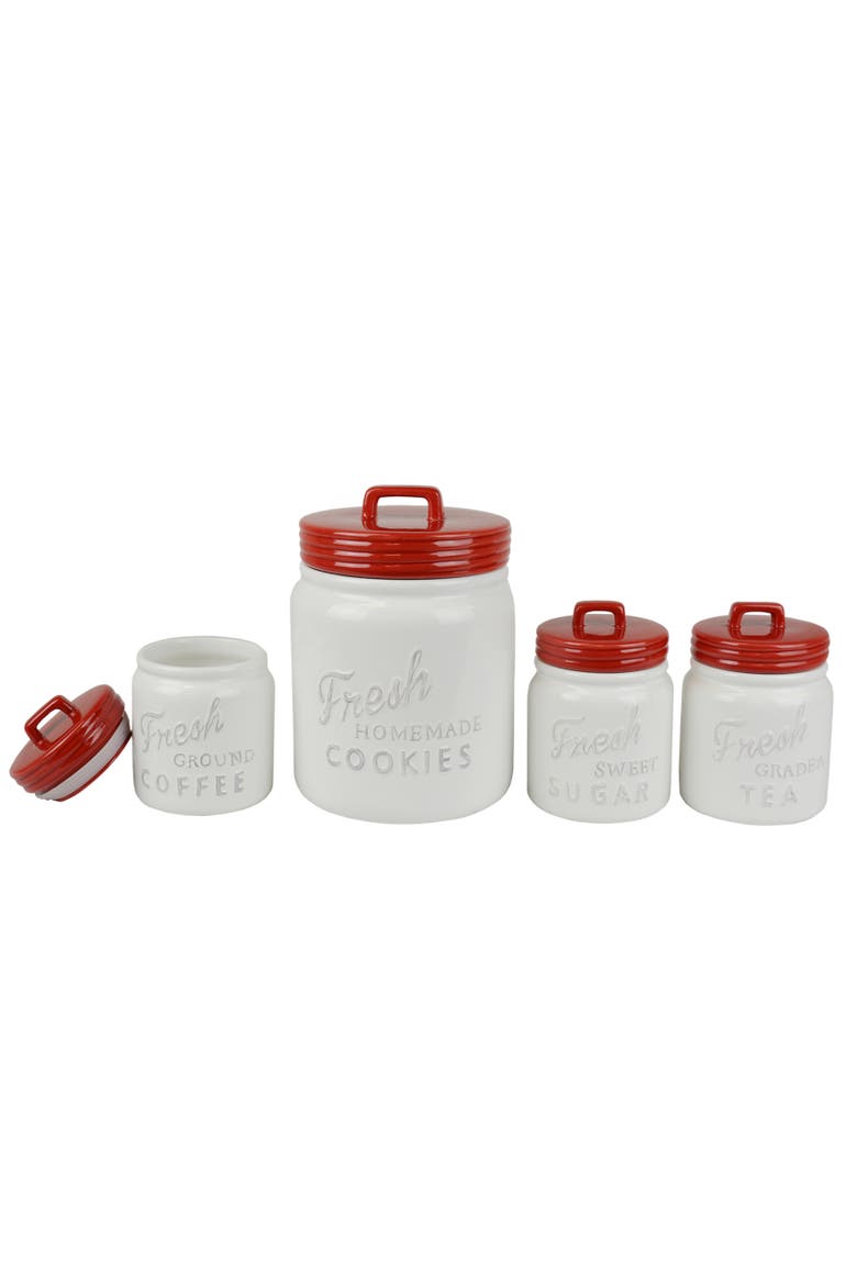 Ceramic Jar Canister Set/3, Sugar, Coffee & Tea, Alternate, color, Red