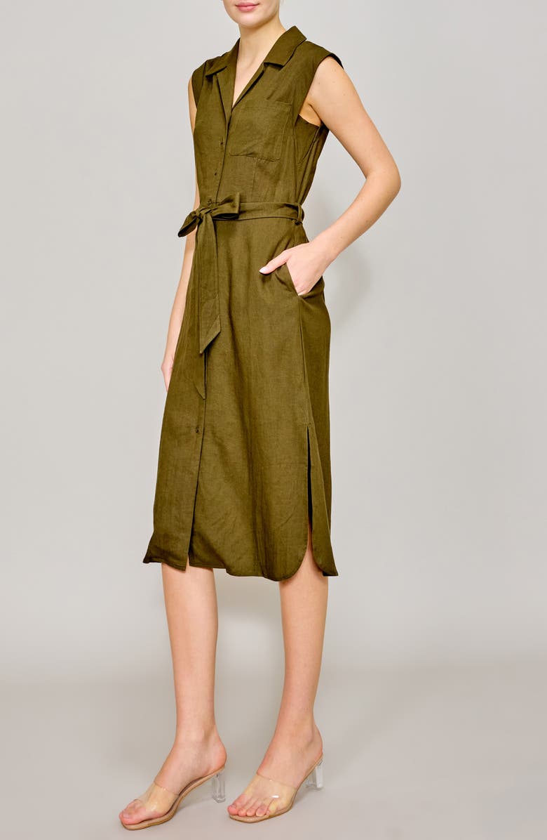 MELLODAY Roll Sleeve Linen Blend Midi Shirtdress, Alternate, color, 
