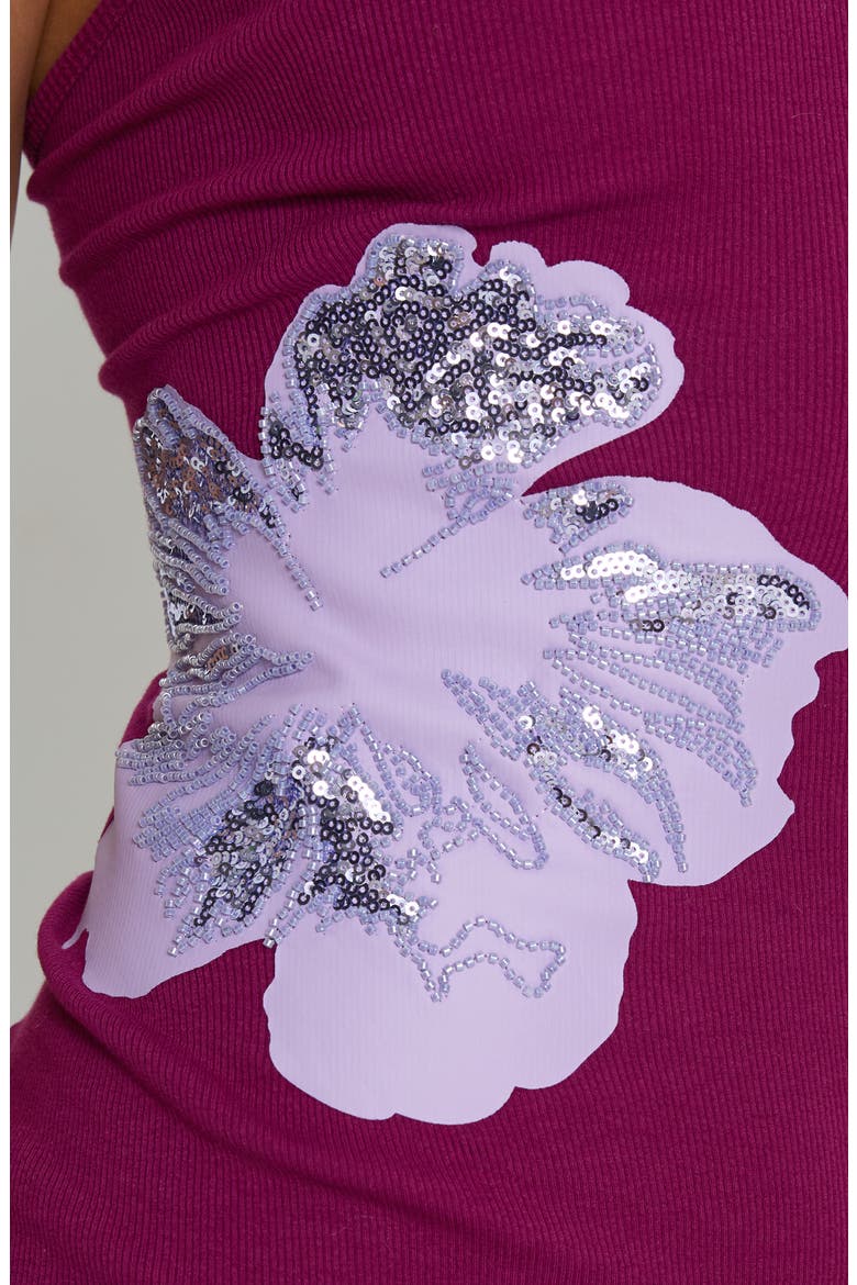 Admiration Embellished Detail Floral Rib Minidress, Alternate, color, PLUM
