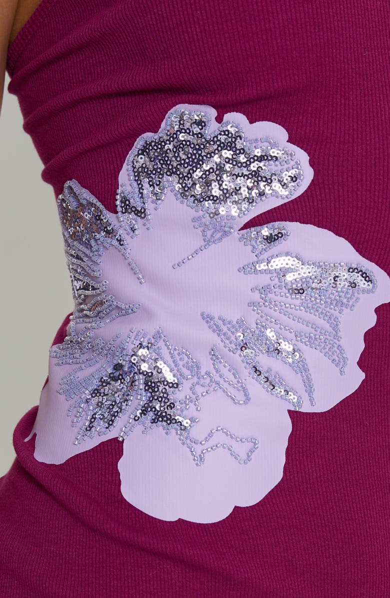 Princess Polly Admiration Embellished Detail Floral Rib Minidress, Alternate, color, Plum