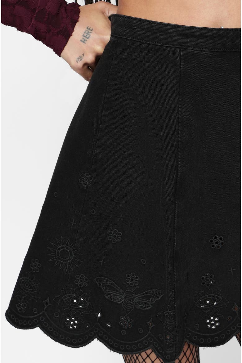 Ayr Broderie Denim Skirt, Alternate, color, Black