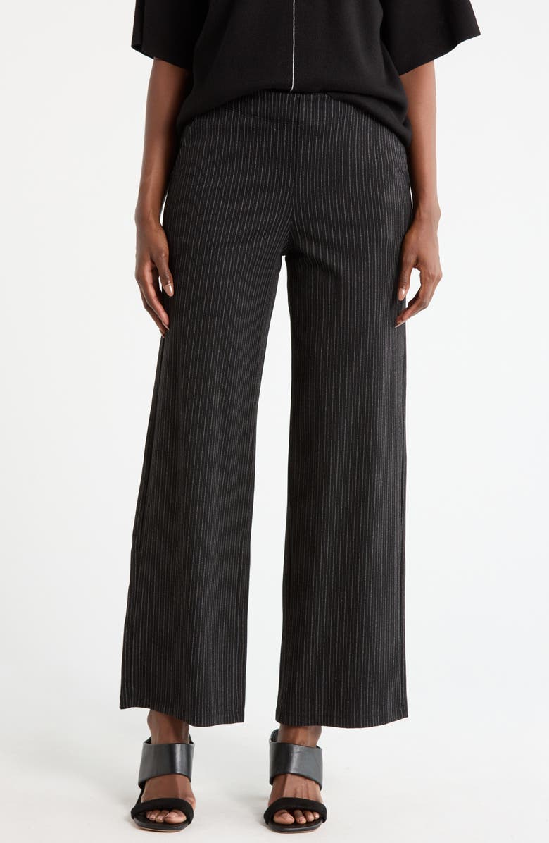 MAX STUDIO Double Knit Wide Leg Pants, Main, color, Black/ Ivory Pinstripe