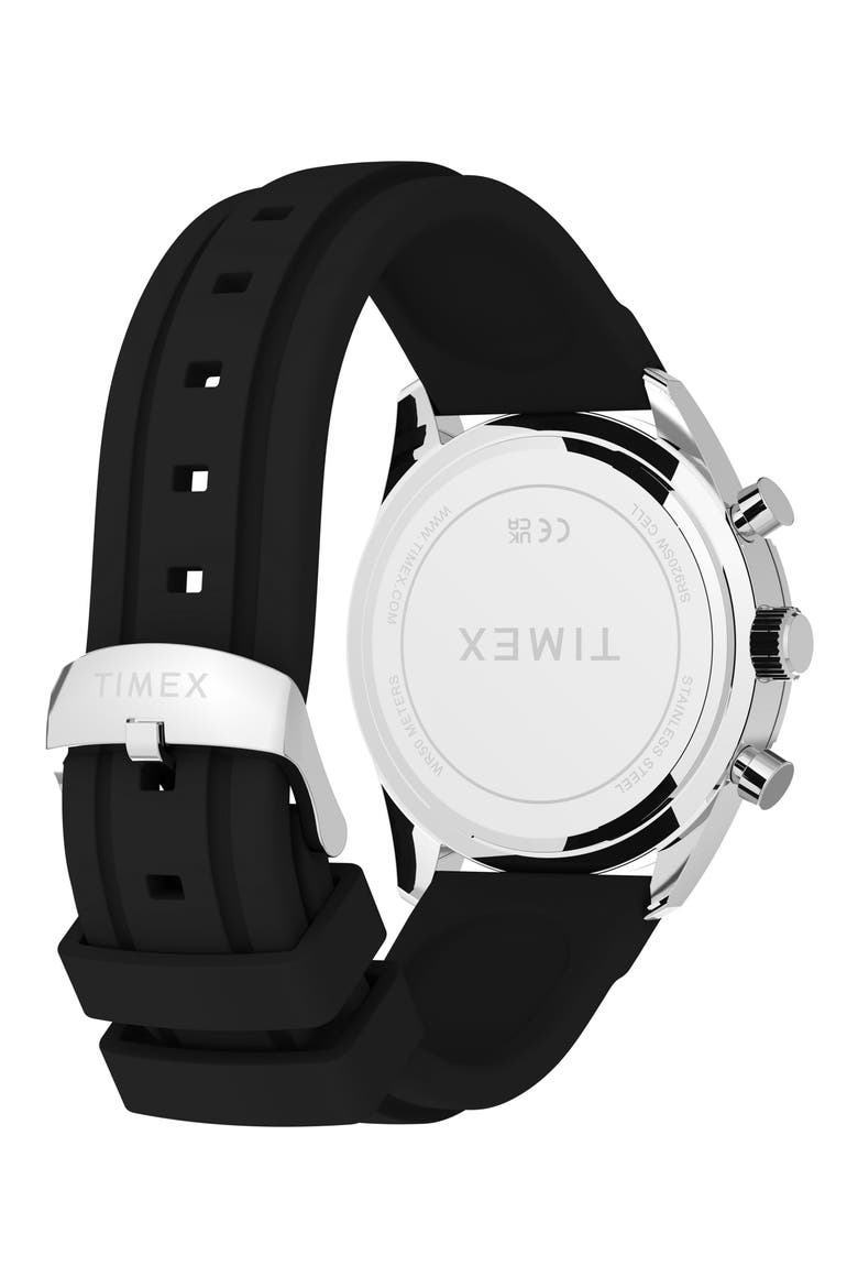 Ridgefield Chronograph Silicone Strap Watch, 42mm, Alternate, color, MIDNIGHT/ SILVER-TONE