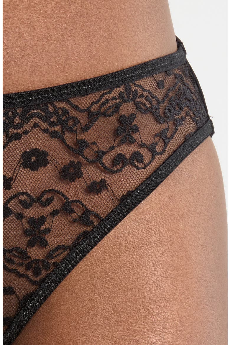 Embroidered Mesh Bikini, Alternate, color, BLACK