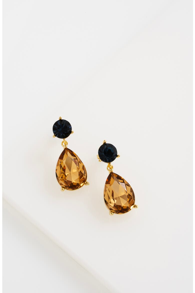 Teaire Crystal Drop Earrings, Alternate, color, GOLD TONE / DARK BLUE / TOPAZ
