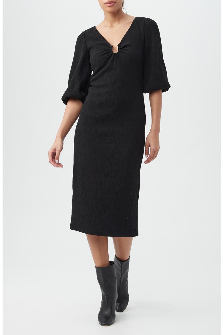 Madeline Textured Midi Dress, Main, color, BLACK