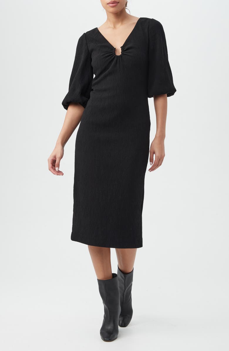 Trina Turk Madeline Textured Midi Dress, Main, color, Black