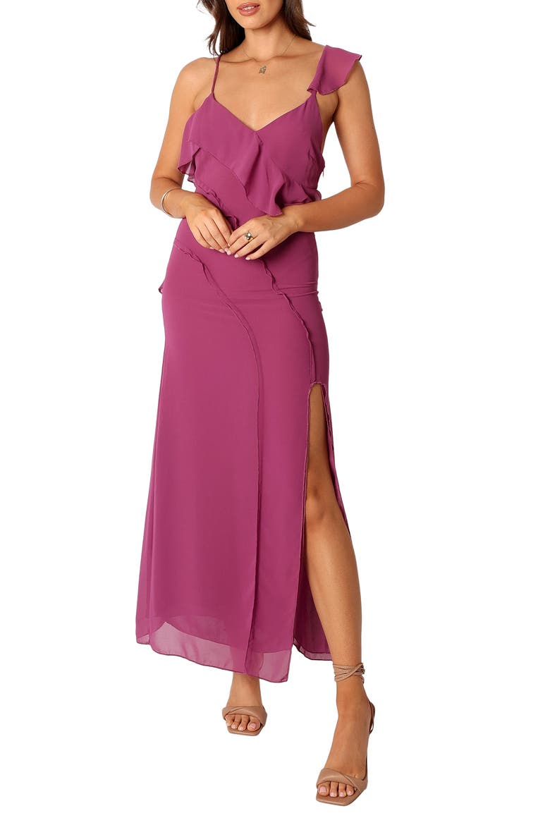 Stephy Ruffle Maxi Dress, Main, color, PURPLE
