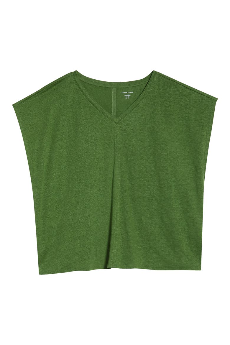 Boxy V-Neck Organic Linen T-Shirt, Alternate, color, FIELD