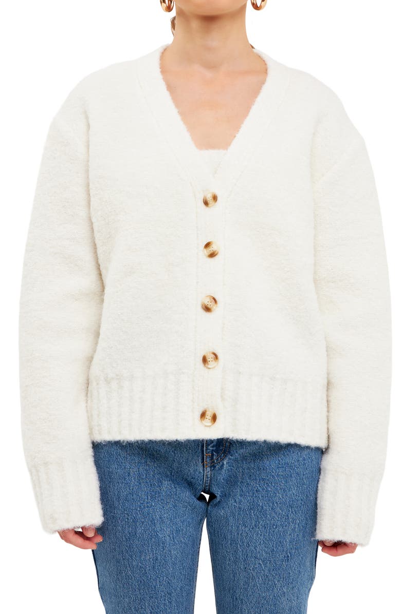 English Factory Fuzzy V-Neck Cardigan, Alternate, color, Cream