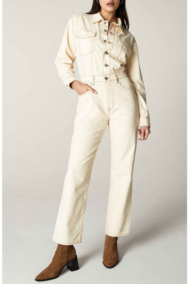 Simone Long Sleeve Denim Jumpsuit, Main, color, CREAM