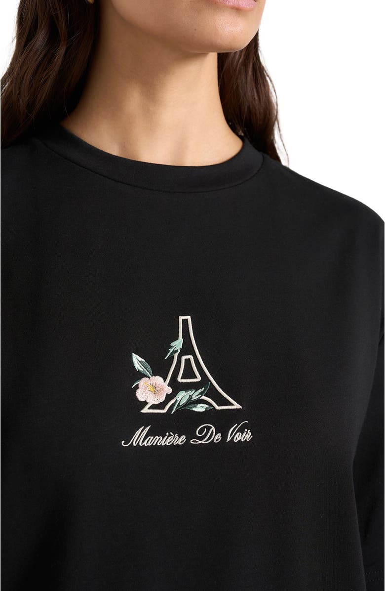 Manière De Voir TS008 Unisex Floral Eiffel Cotton T-Shirt, Alternate, color, Black