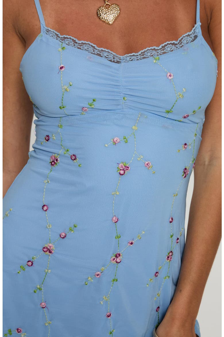 Harkin Floral Embroidered Handkercheif Hem Minidress, Alternate, color, BLUE