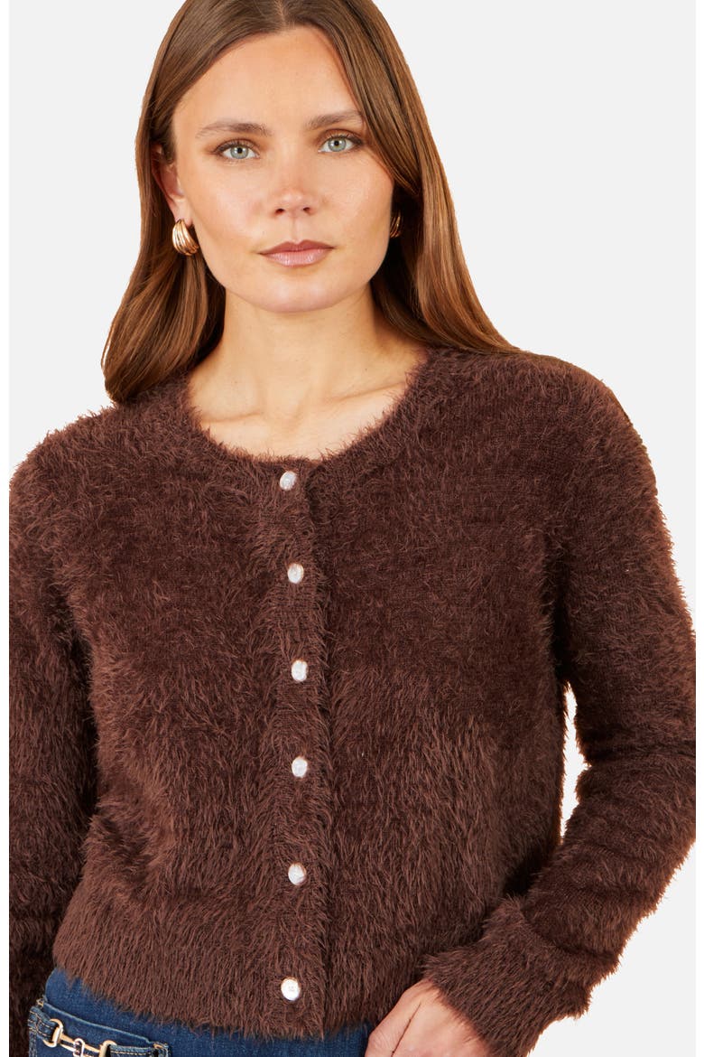 Eyelash Knit Sparkle-Button Cardigan, Alternate, color, Brown