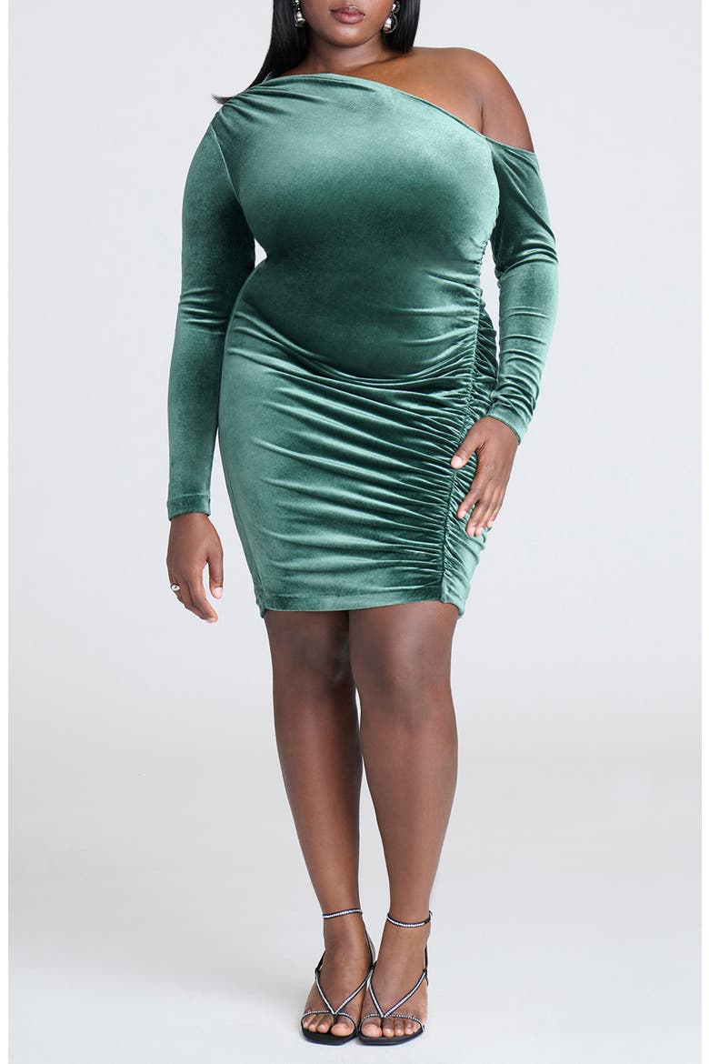 Shirred One-Shoulder Long Sleeve Minidress, Main, color, MOUNTAIN VIEW