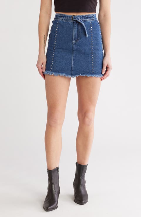 Studded Belted Denim Miniskirt