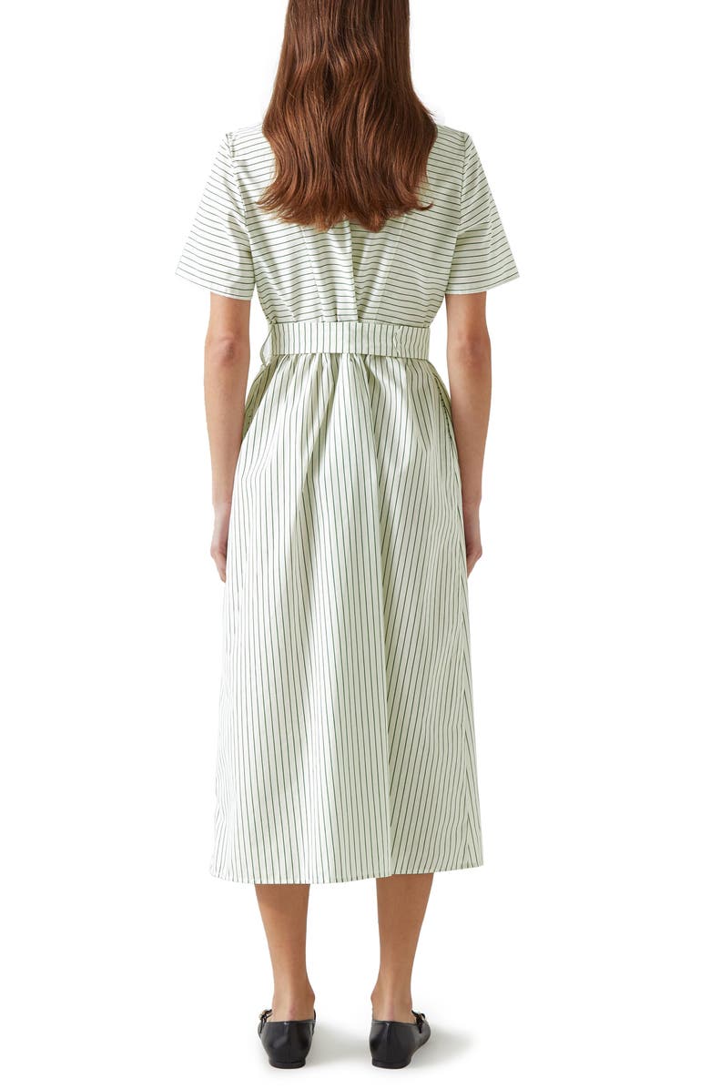 LK Bennett Bextor Stripe Midi Shirtdress, Alternate, color, Green/ Cream