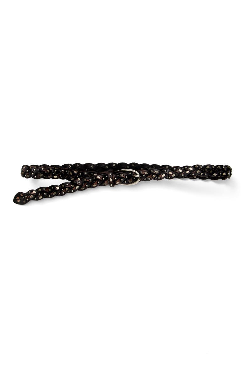 Sol Slim Studded Leather Belt, Main, color, BLACK
