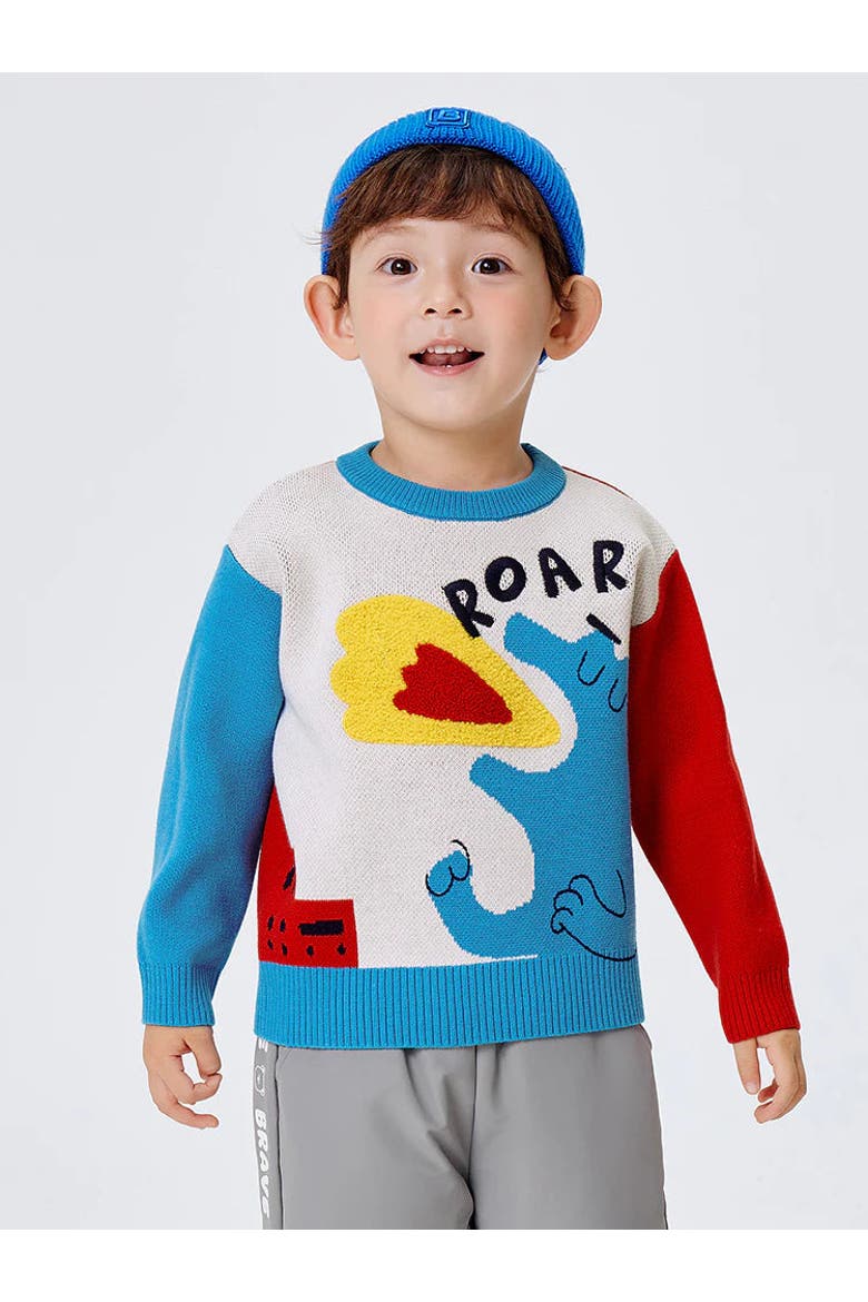 Roaring Dino Colorblock Sweater, Main, color, Blue