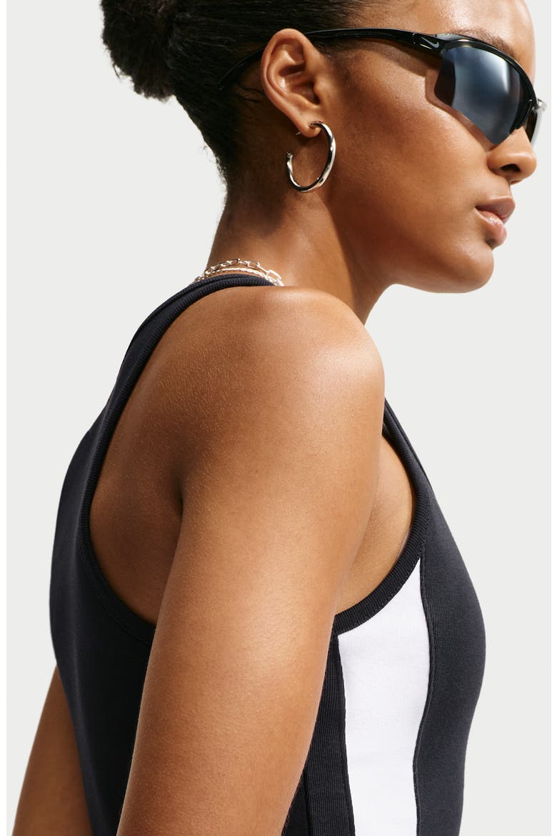 Crop Performance Racerback Tank, Alternate, color, BLACK/ WHITE/ METALLIC SILVER