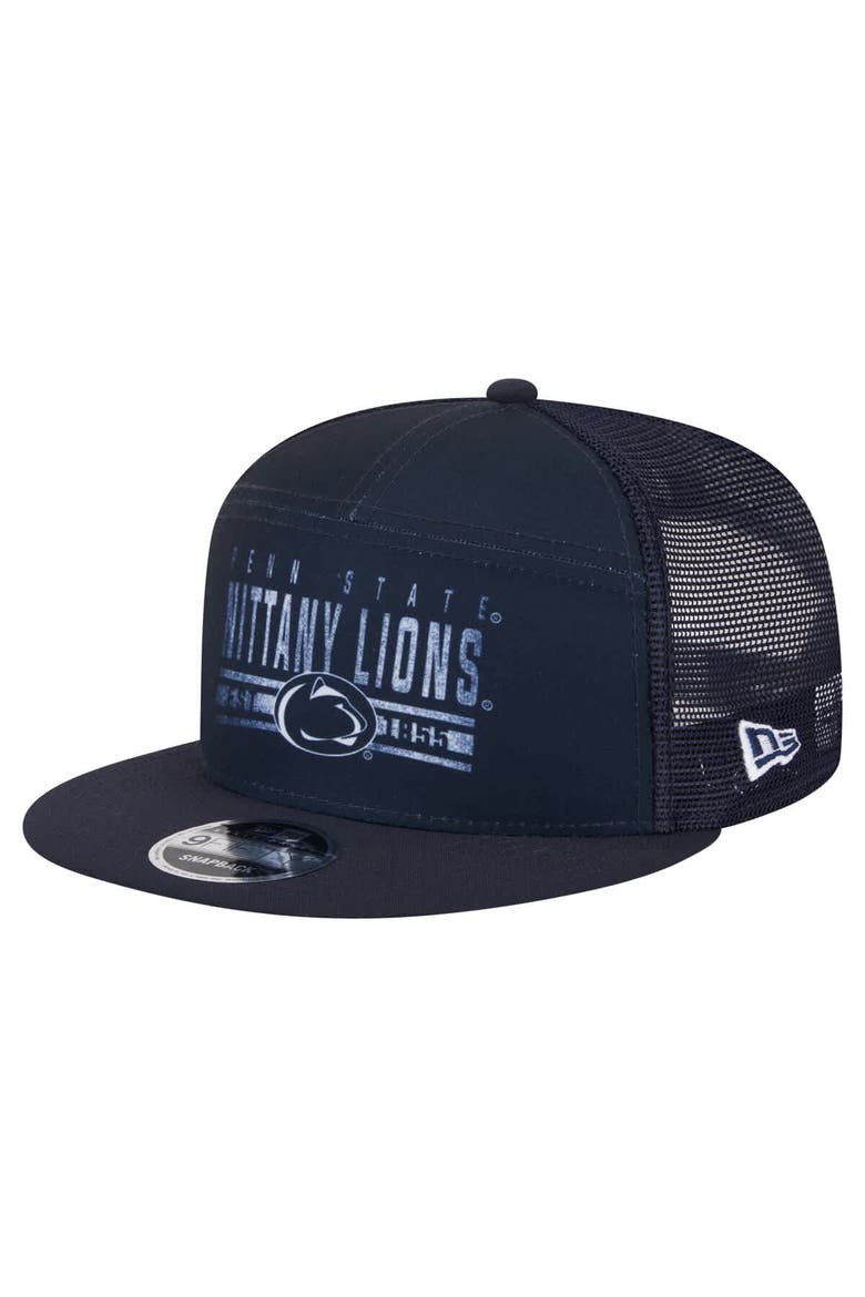 Men's New Era Navy Penn State Nittany Lions Split Panel 9FIFTY Snapback Trucker Hat, Main, color, Navy