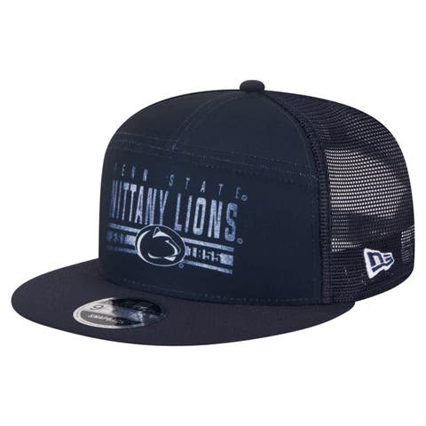Men's New Era Navy Penn State Nittany Lions Split Panel 9FIFTY Snapback Trucker Hat