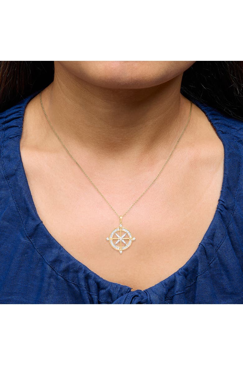 14K Yellow Gold Plated Sterling Silver 3/4 Cttw Diamond Compass Medallion Pendant Necklace, Alternate, color, Yellow Gold over Silver