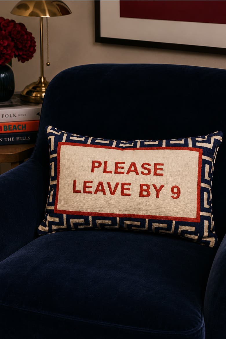 Please Leave By 9 - Slogan Needlepoint Pillow, Alternate, color, Please Leave By 9
