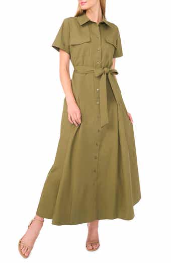 Ted Baker Box Pleat Tie Belt Cotton Maxi Shirtdress