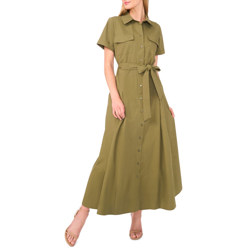 Ted Baker Box Pleat Tie Belt Cotton Maxi Shirtdress in Capulet Olive  product