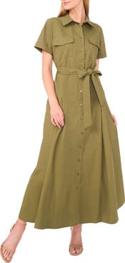 Ted Baker Box Pleat Tie Belt Cotton Maxi Shirtdress