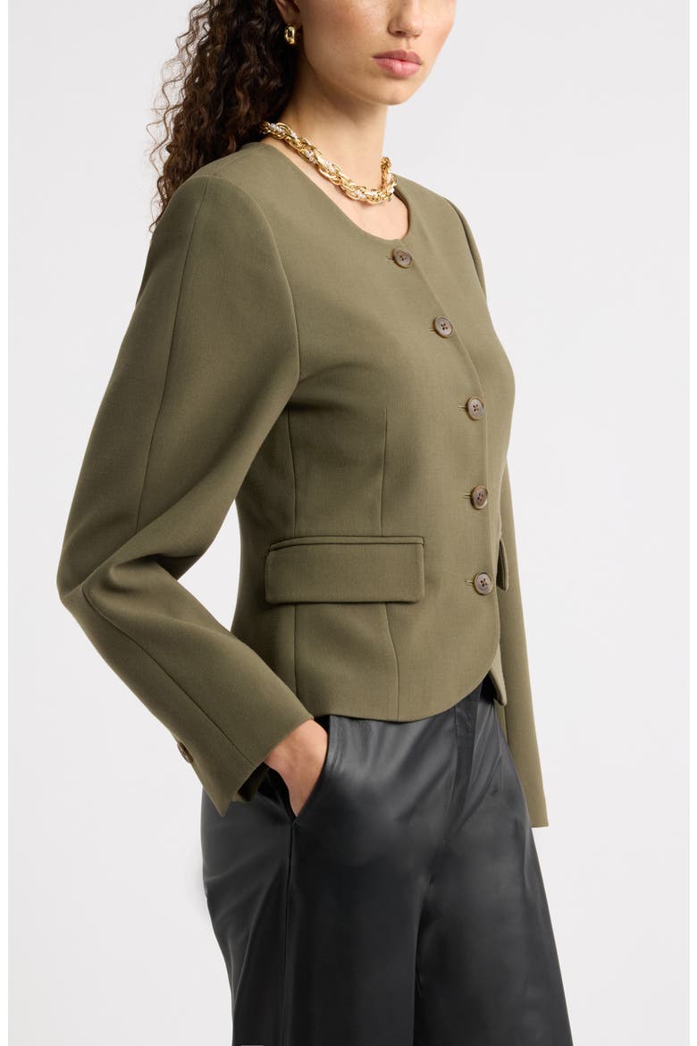 Curved Hem Collarless Jacket, Alternate, color, OLIVE SARMA
