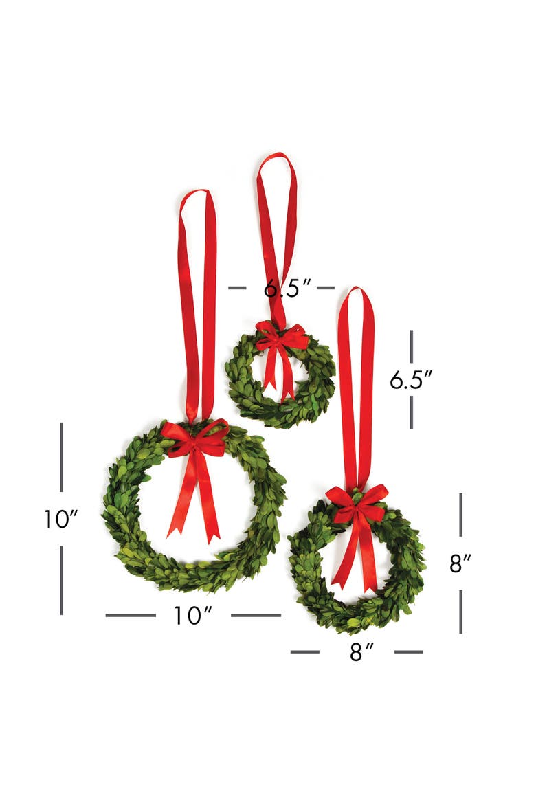 Boxwood Wreaths With Red Ribbons Set of 3, Alternate, color, Green