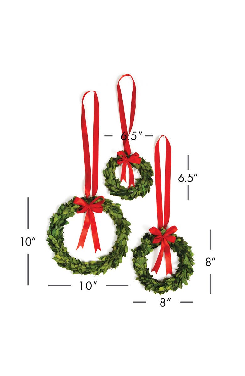 Napa Home & Garden Boxwood Wreaths With Red Ribbons Set of 3, Alternate, color, Green