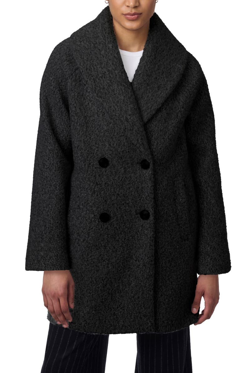 Bernardo Shawl Collar Double Breasted Faux Shearling Coat, Main, color, Black