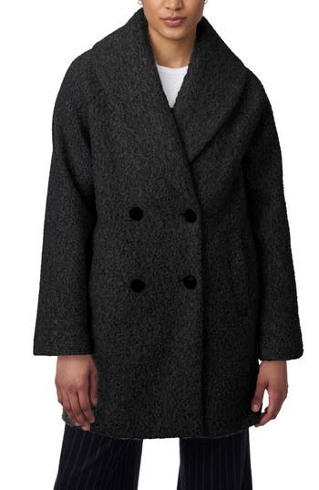 Bernardo Shawl Collar Double Breasted Faux Shearling Coat In Black