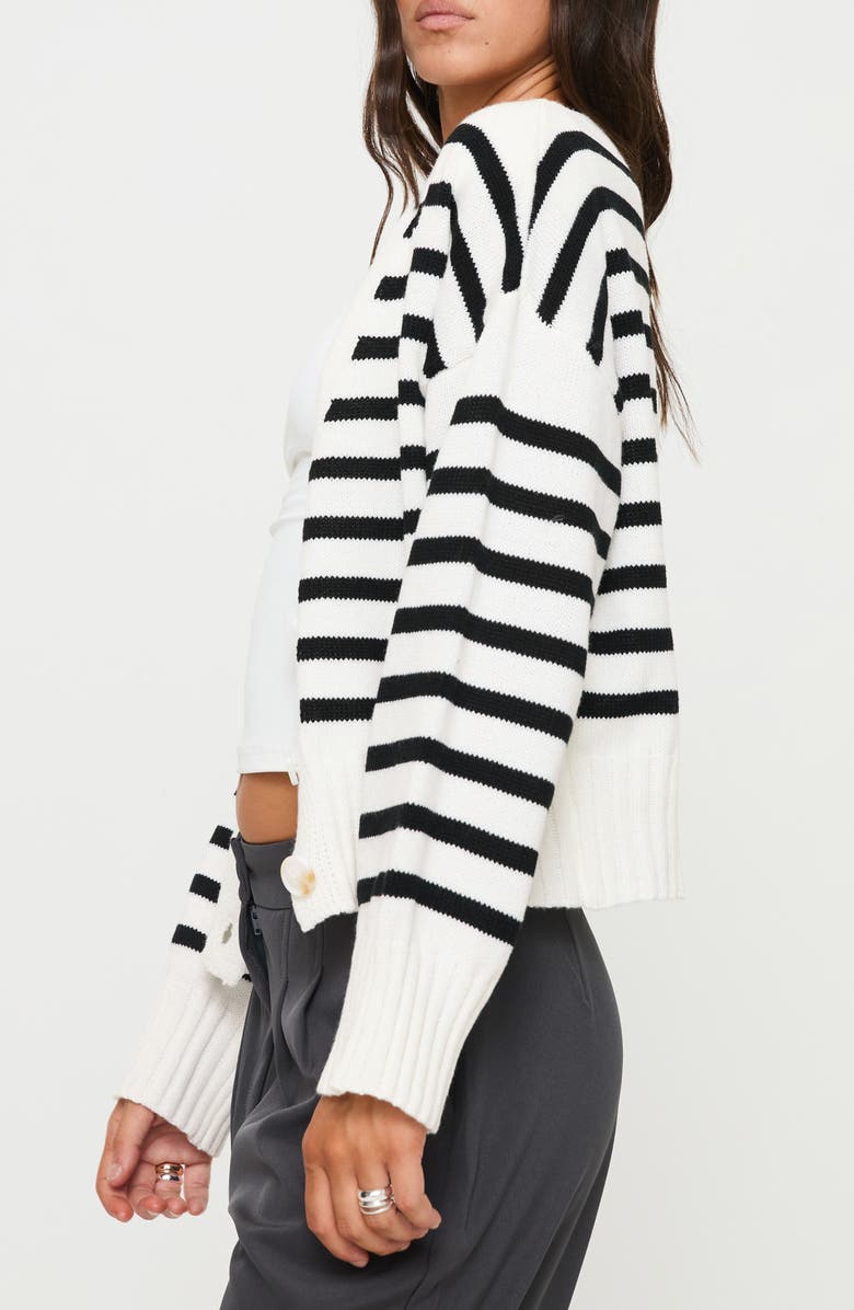 Princess Polly Karlson Stripe Cardigan, Alternate, color, Cream/ Black