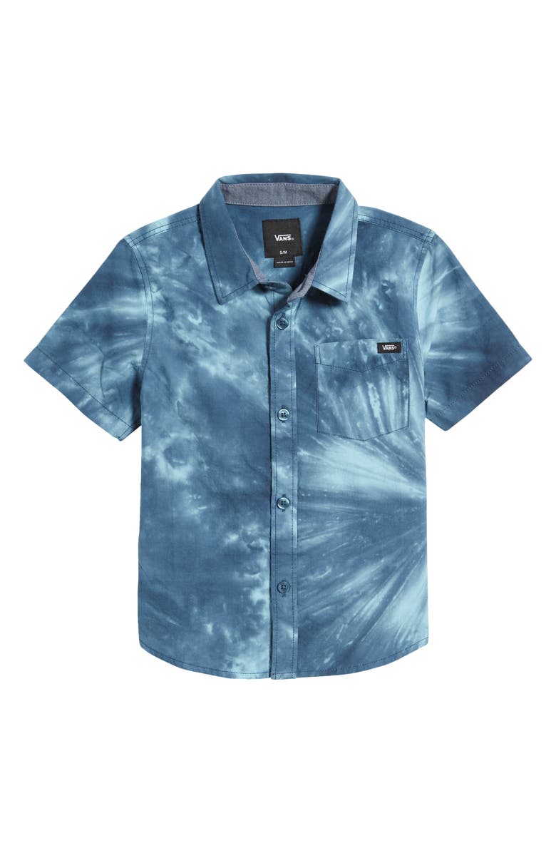 Vans Kids' Viewside Tie Dye Short Sleeve Button-Up Shirt, Main, color, Vans Teal