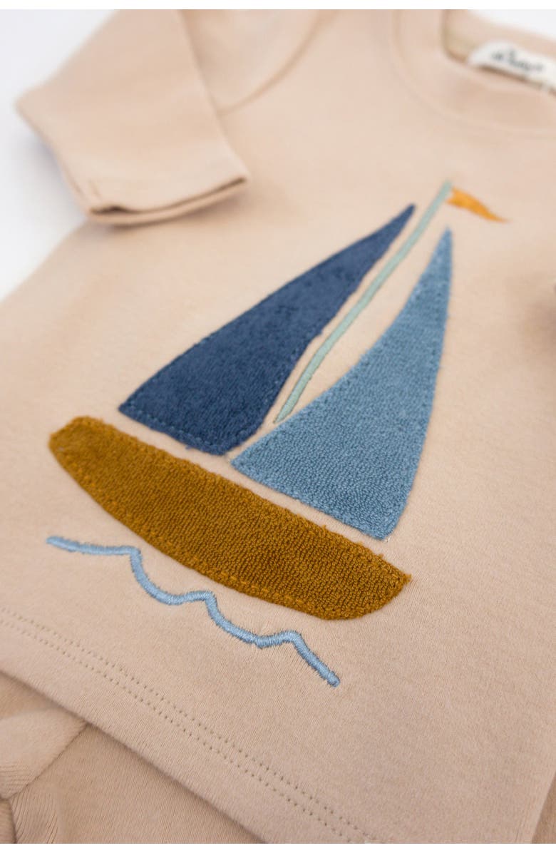 oh baby! Denim Sailboat Terry Applique Two Piece Set, Alternate, color, Almond