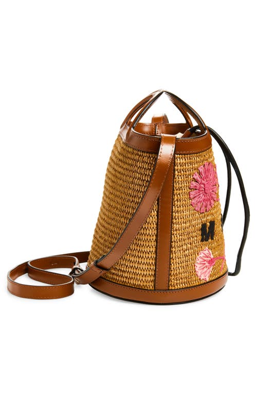 Marni Mini Tropicalia Embroidered Bucket Bag In Brown