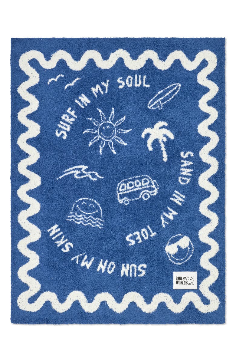 Barefoot Dreams<sup>®</sup> CozyChic<sup>®</sup> SmileyWorld Surf Stroller Blanket, Alternate, color, Azure Tide-Cream