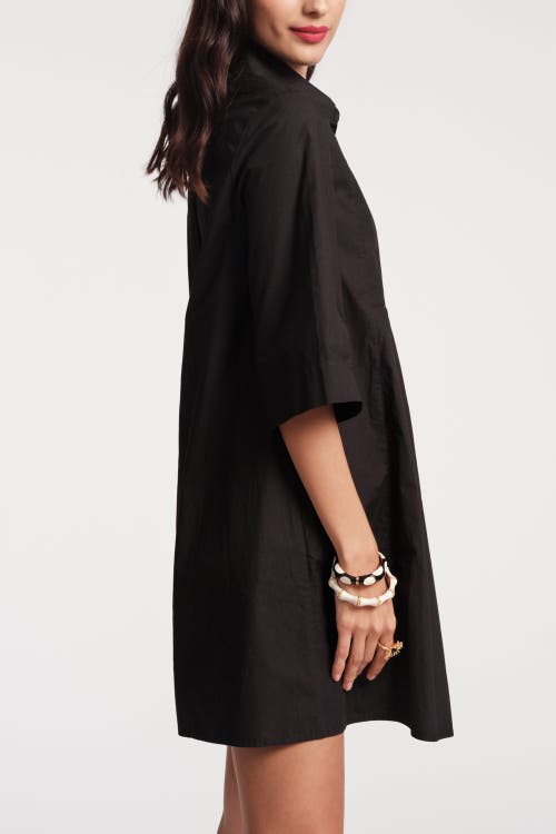 Frances Valentine Isla Pleated Mini Shirtdress In Black In Black