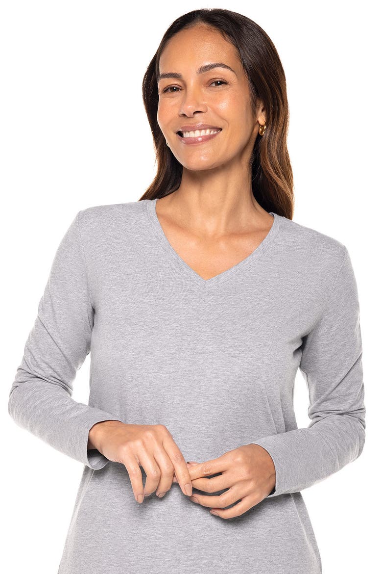 Women's Morada V-Neck Long Sleeve T-Shirt, UPF 50+ Sun Protection, Main, color, Grey Heather