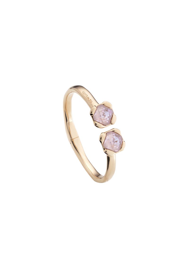 18K Gold Plated Metal Alloy Rigid Bracelet, with Inner Spring and Two Pink Faceted Crystals, Alternate, color, Gold