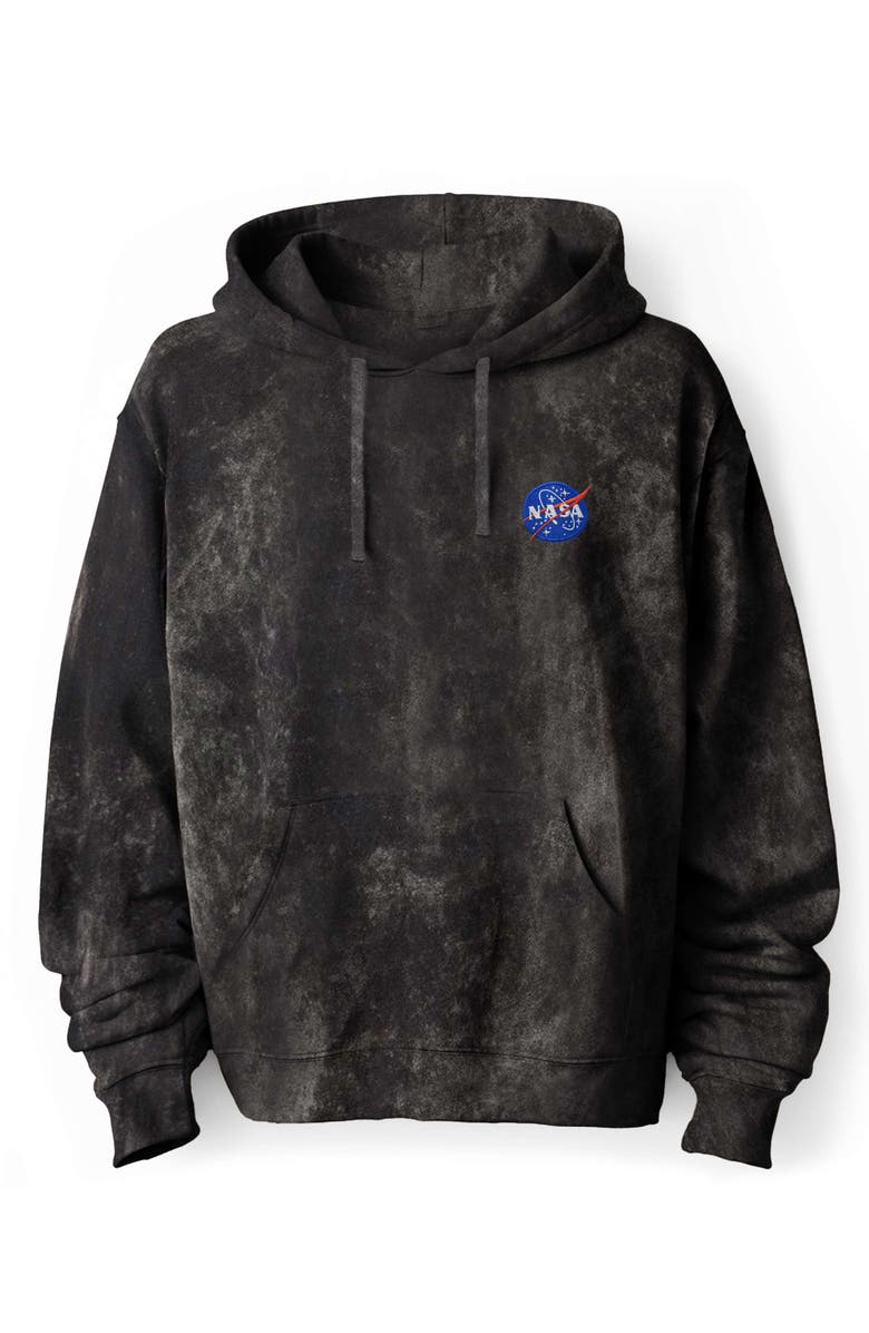 Dalix NASA Mineral Wash Hoodie Dalix NASA Embroidered Fleece Hoodie Mineral Wash Long Sleeve Sweatshirt Me, Main, color, Black