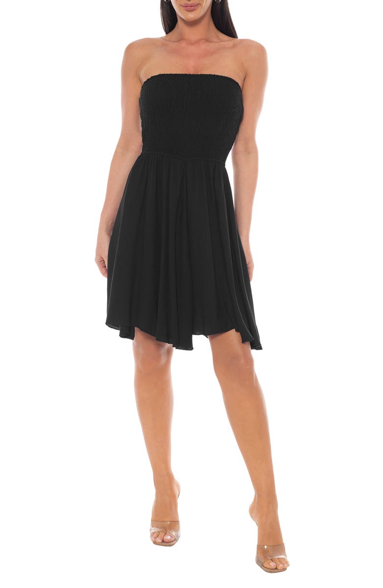bebe Strapless Smocked Dress, Main, color, Black