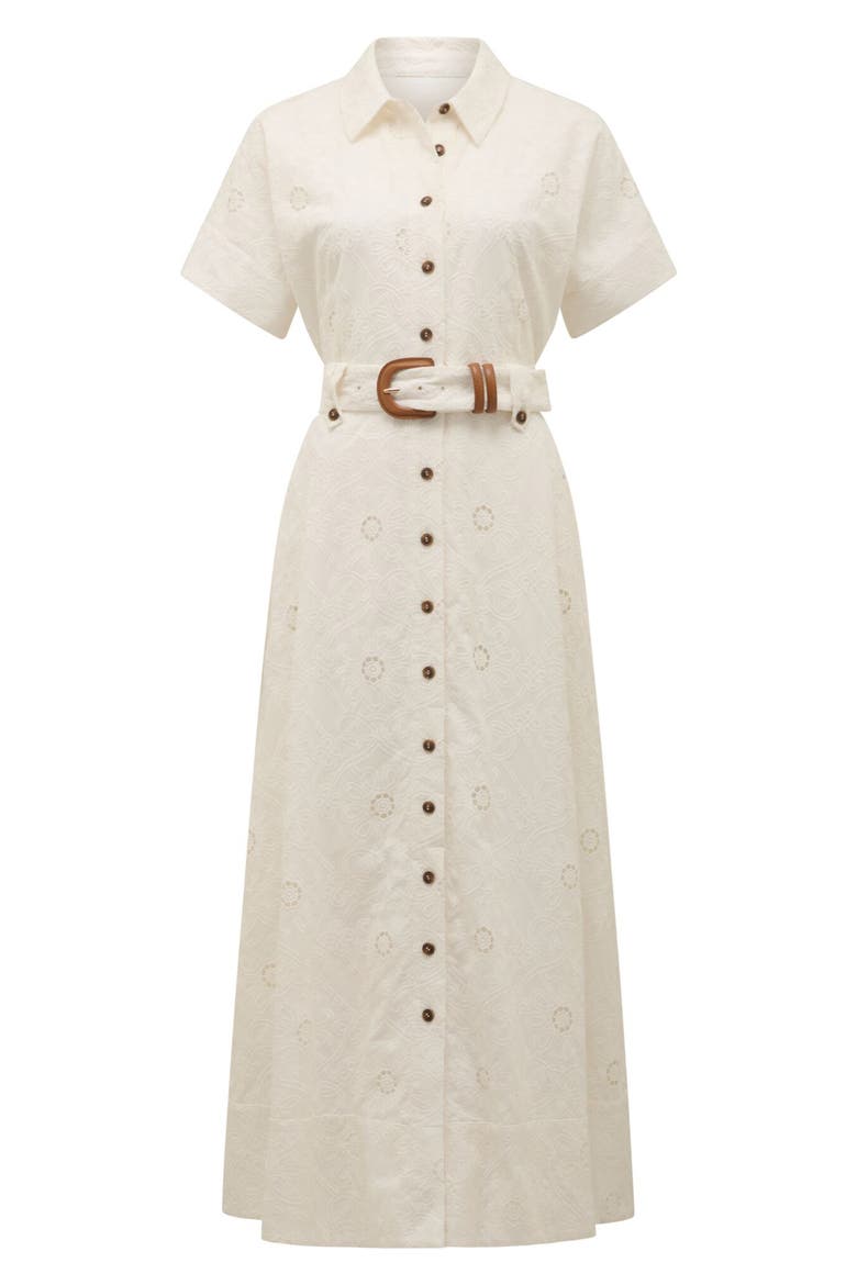 Valeria Broderie Cotton Maxi Shirtdress, Alternate, color, PORCELAIN