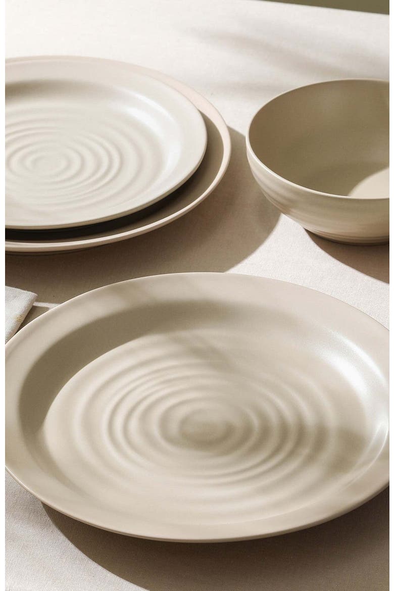 Orbit Stoneware 12-Piece Dinnerware Set with Pasta Bowls, Alternate, color, Beige