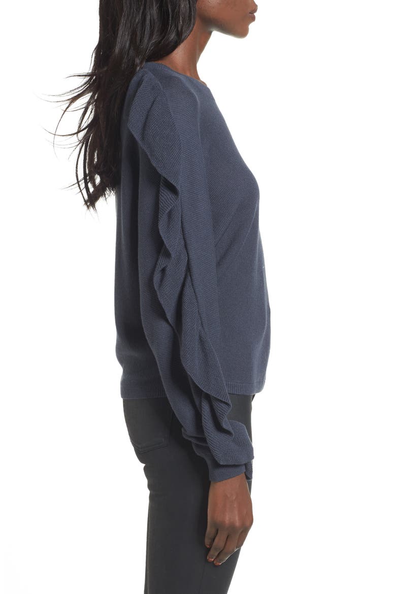 Ruffle Sleeve Sweater, Alternate, color, NAVY INDIA INK